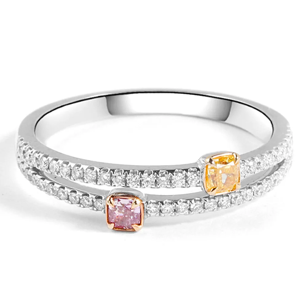 Pink and Yellow Diamond Two-Row Wedding Ring