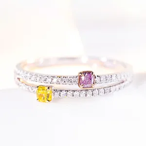 Pink and Yellow Diamond Two-Row Wedding Ring