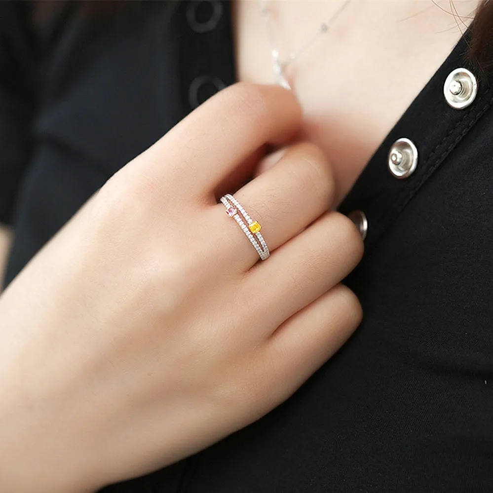 Pink and Yellow Diamond Two-Row Wedding Ring