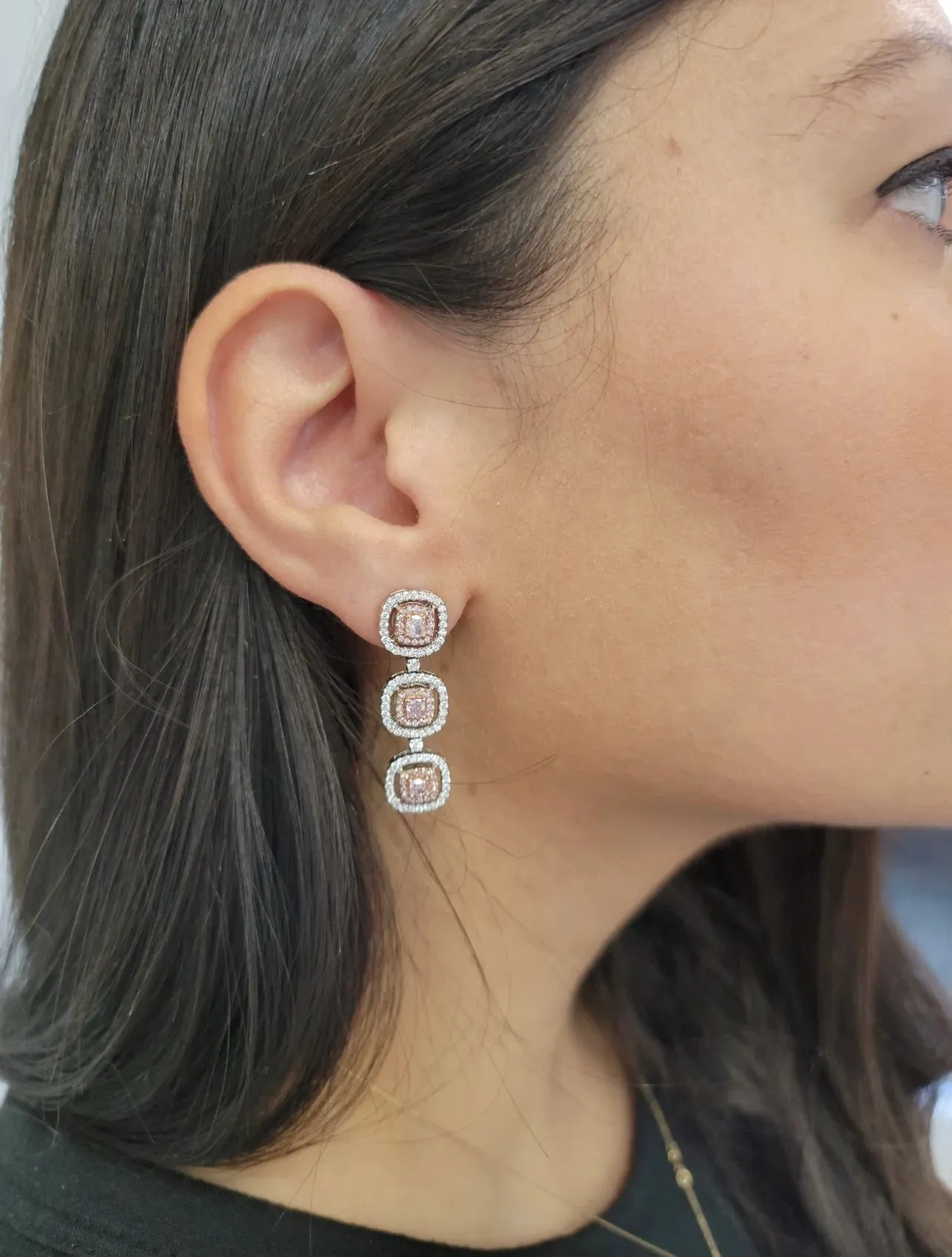 PINK DIAMOND DROP HALO EARRINGS