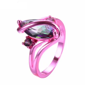 Pink Gold Mystic Rainbow Zircon Ring