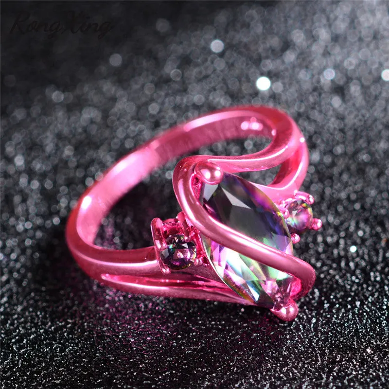 Pink Gold Mystic Rainbow Zircon Ring