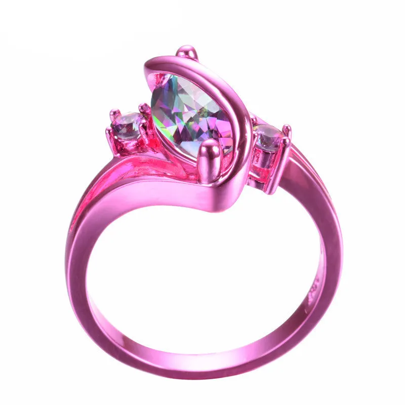 Pink Gold Mystic Rainbow Zircon Ring