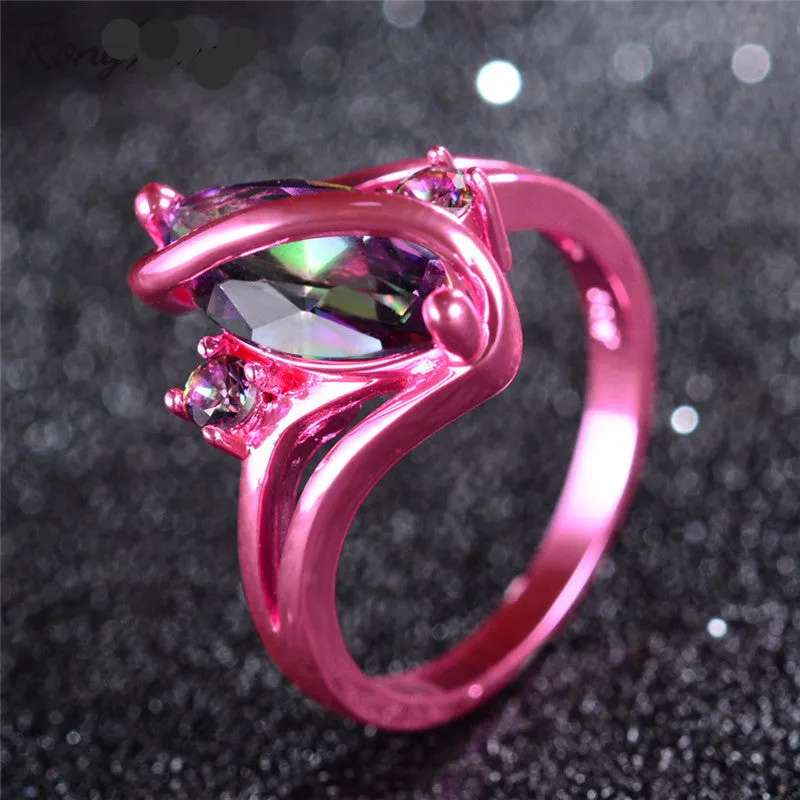 Pink Gold Mystic Rainbow Zircon Ring