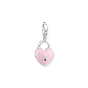 Pink Heart padlock charm Pendant silver