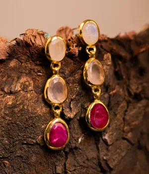 Pink Lady Ruby and Rose Quartz Earrings