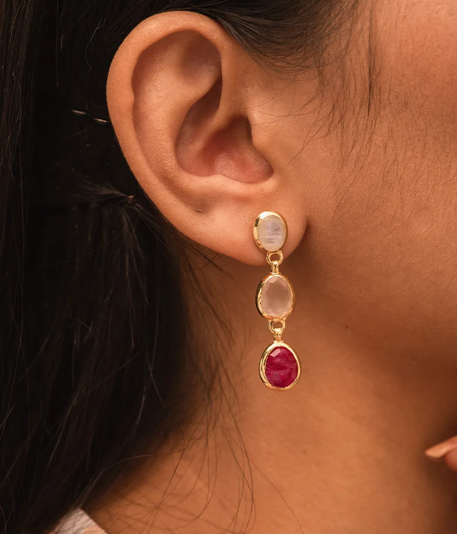 Pink Lady Ruby and Rose Quartz Earrings