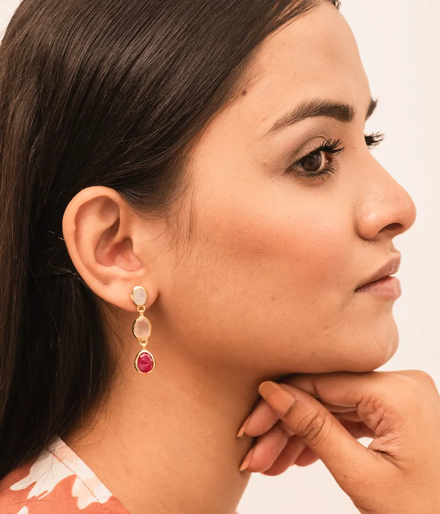 Pink Lady Ruby and Rose Quartz Earrings