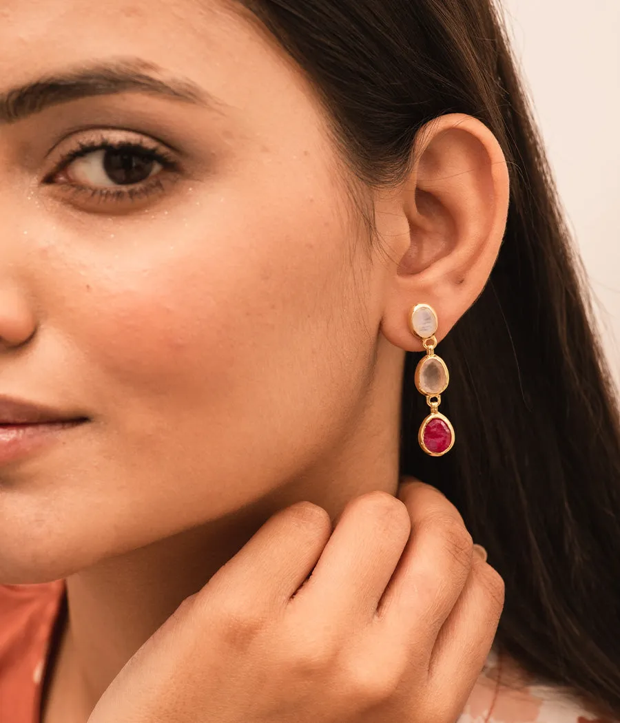 Pink Lady Ruby and Rose Quartz Earrings