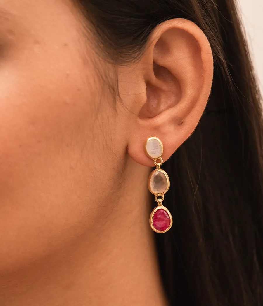 Pink Lady Ruby and Rose Quartz Earrings