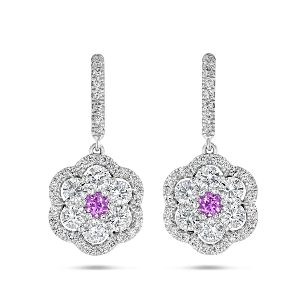 Pink Sapphire and Diamond Camellia Earrings
