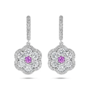 Pink Sapphire and Diamond Camellia Earrings