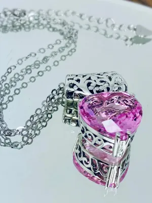 Pink Topaz Pendant, Heart Gem, Art Nouveau Necklace #P38