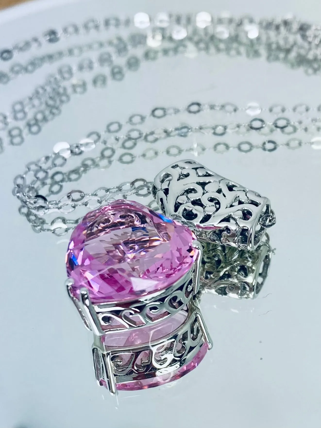 Pink Topaz Pendant, Heart Gem, Art Nouveau Necklace #P38