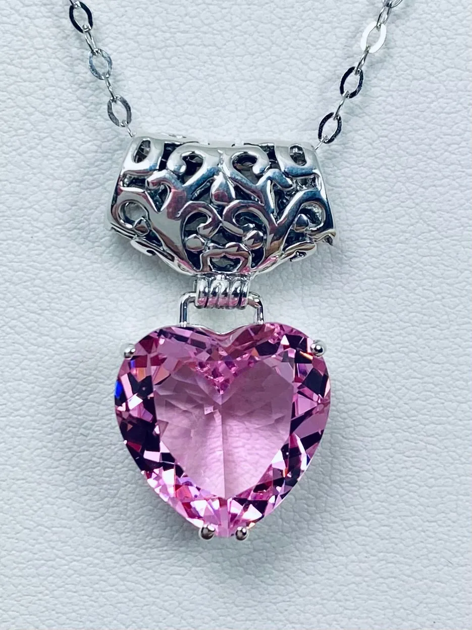 Pink Topaz Pendant, Heart Gem, Art Nouveau Necklace #P38