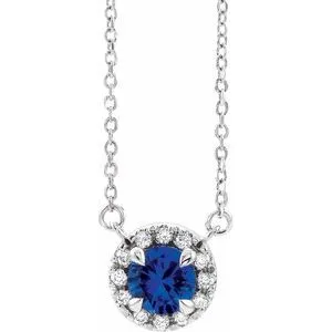 Platinum 4 mm Lab-Grown Blue Sapphire & .05 CTW Natural Diamond 16" Necklace