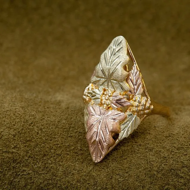 Pointed Cluster of Leaves - Black Hills Gold Ladies Ring