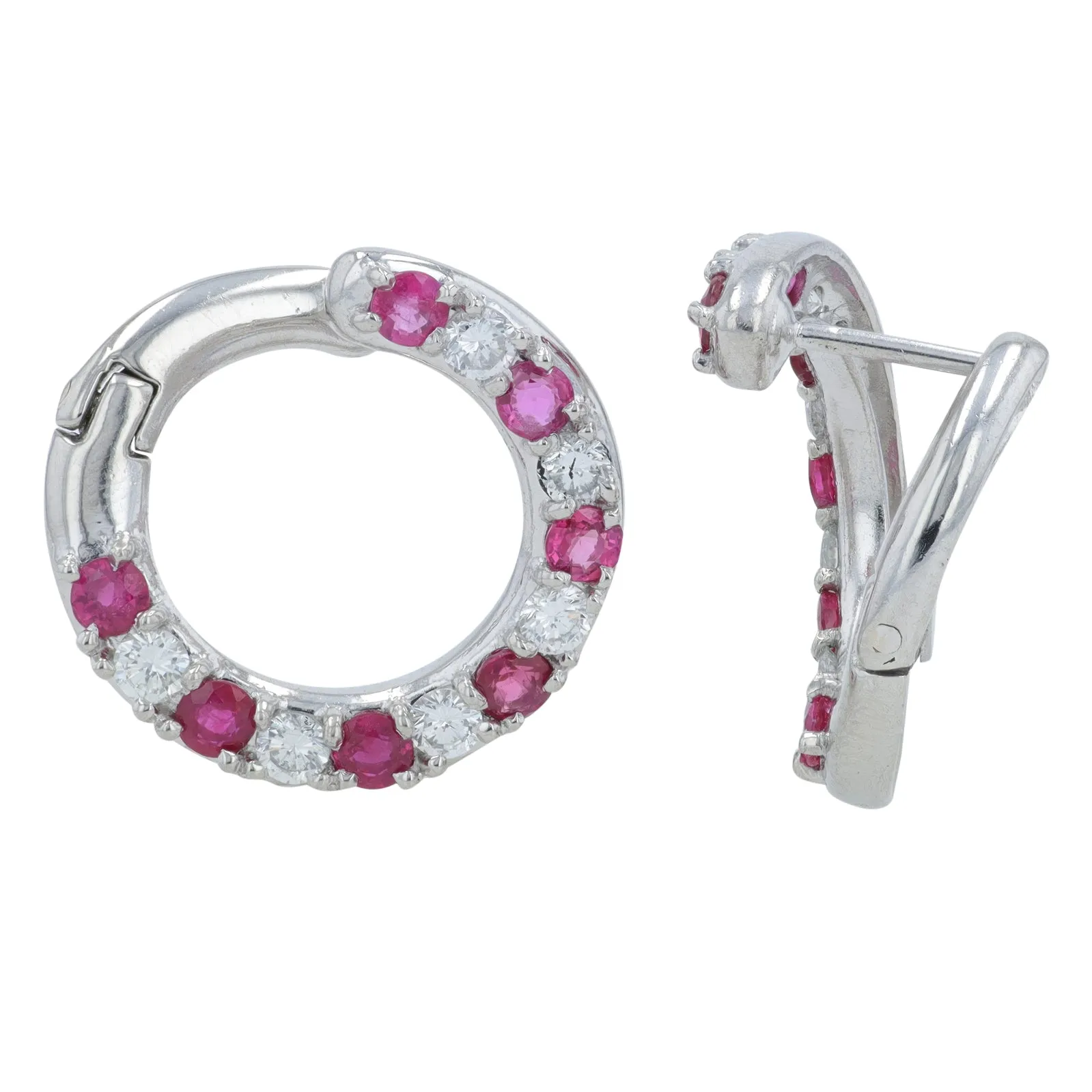 PT900 1.45 CT Ruby & 0.73 CT Diamond Front To Back Hoops