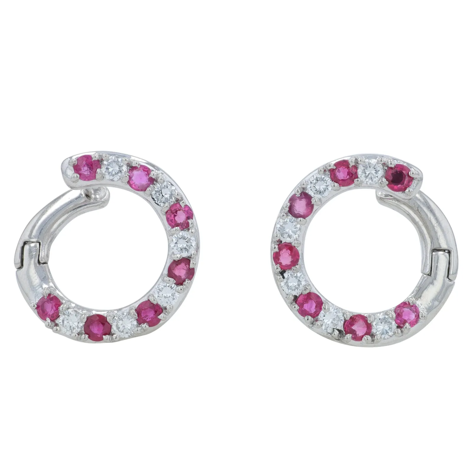 PT900 1.45 CT Ruby & 0.73 CT Diamond Front To Back Hoops