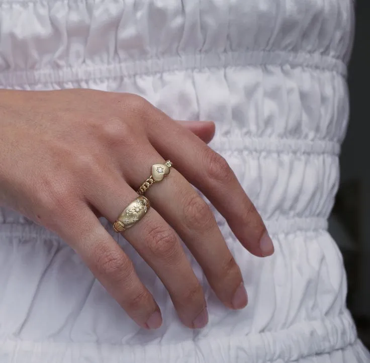 Puffy Heart and Diamond Star Ring