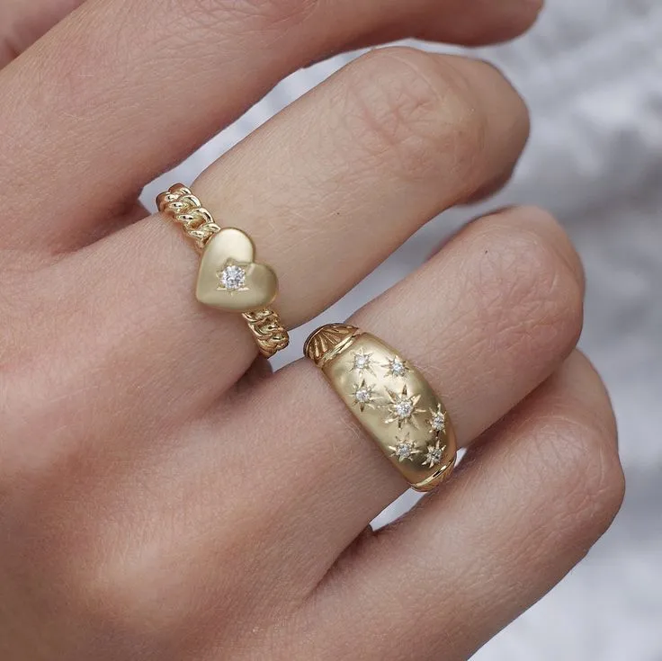 Puffy Heart and Diamond Star Ring