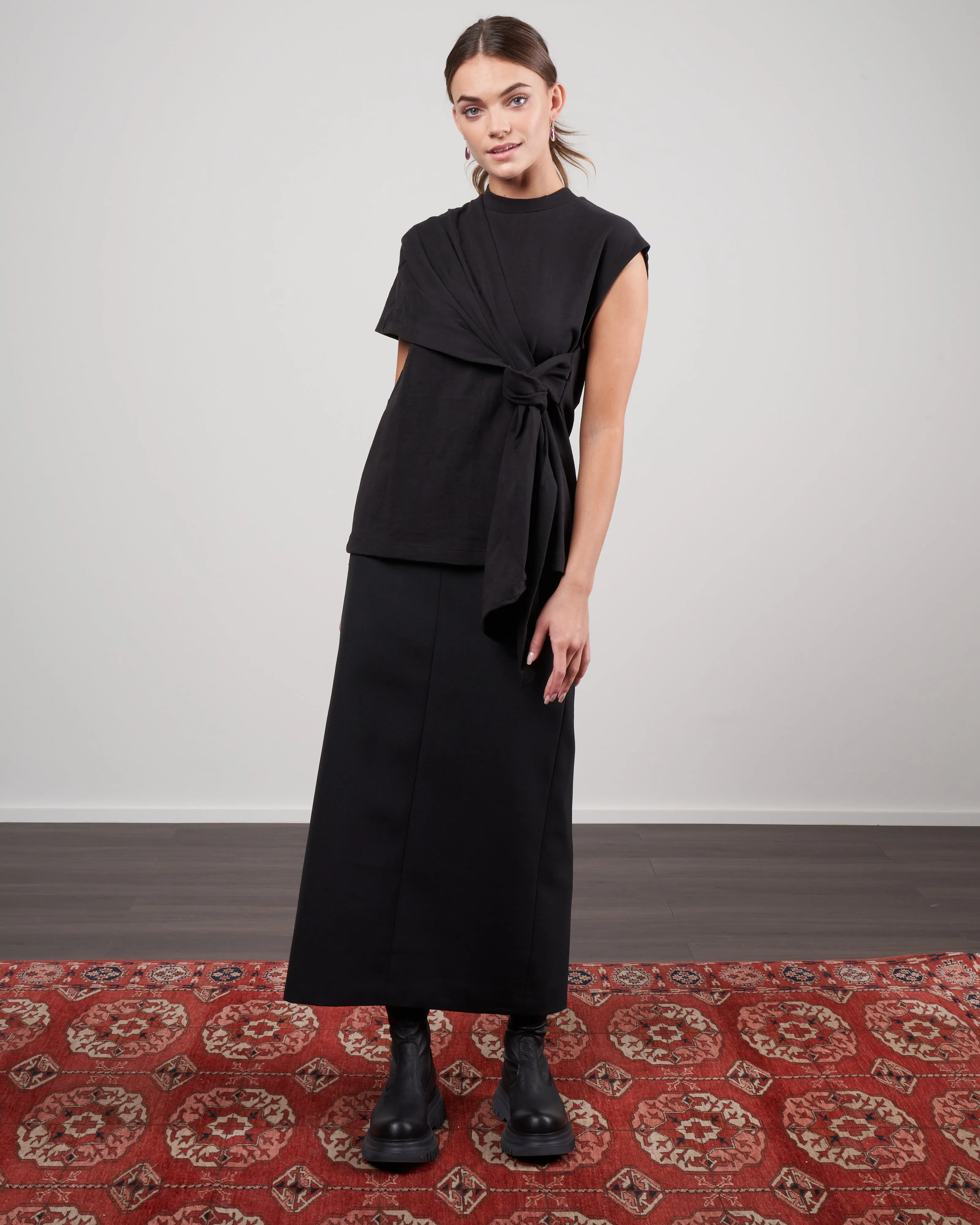 punto milano draped tshirt - black