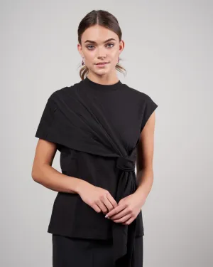 punto milano draped tshirt - black