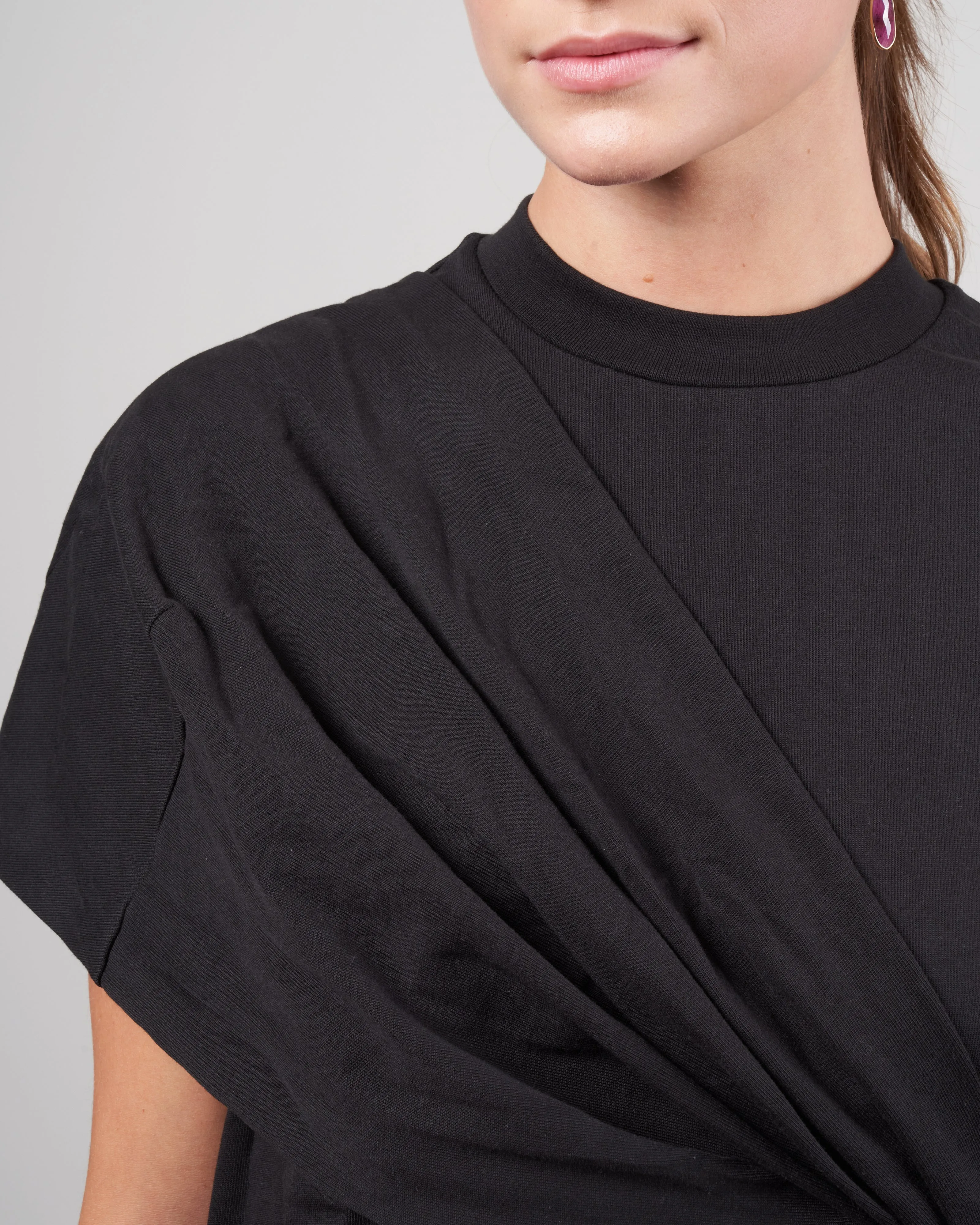 punto milano draped tshirt - black