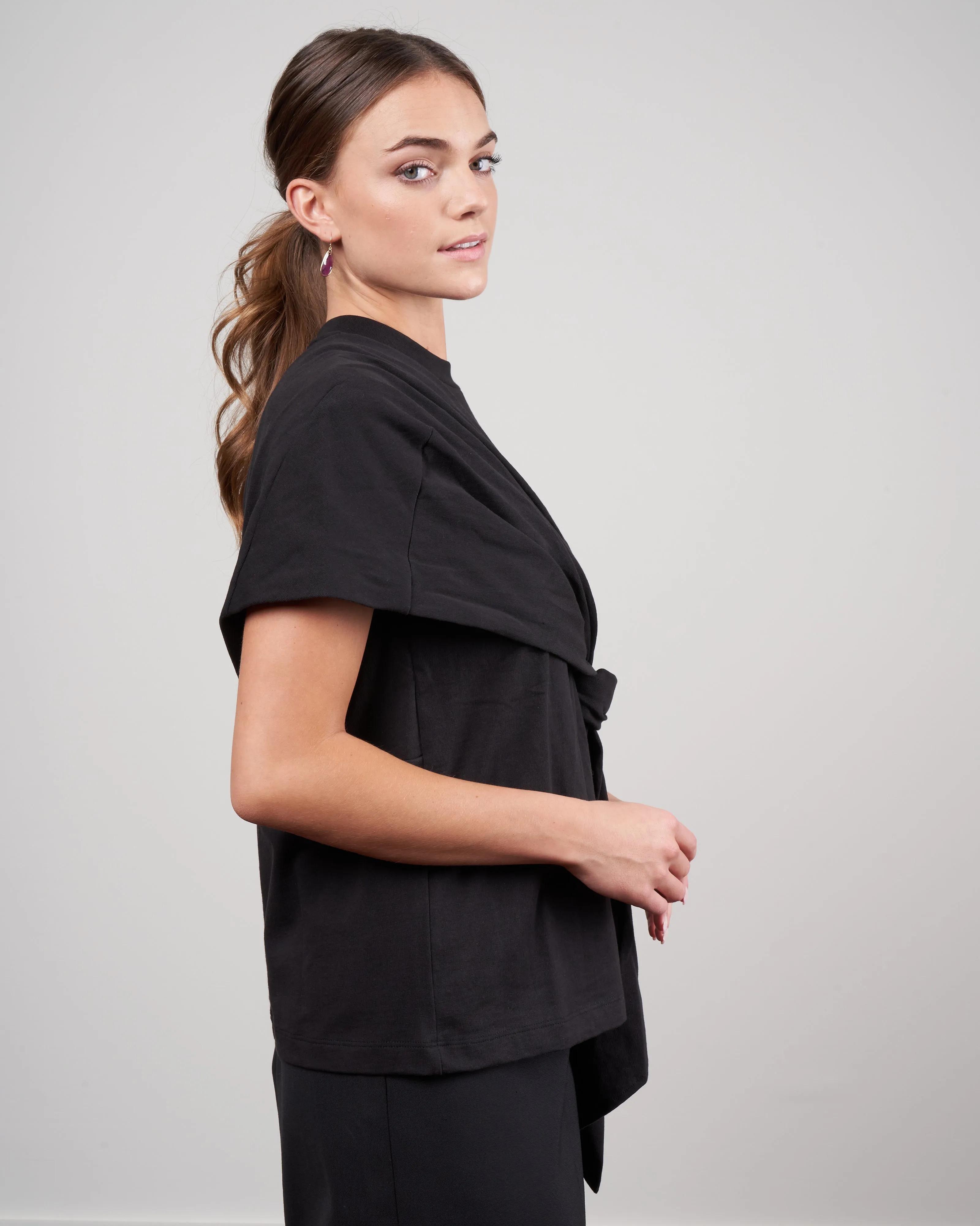 punto milano draped tshirt - black