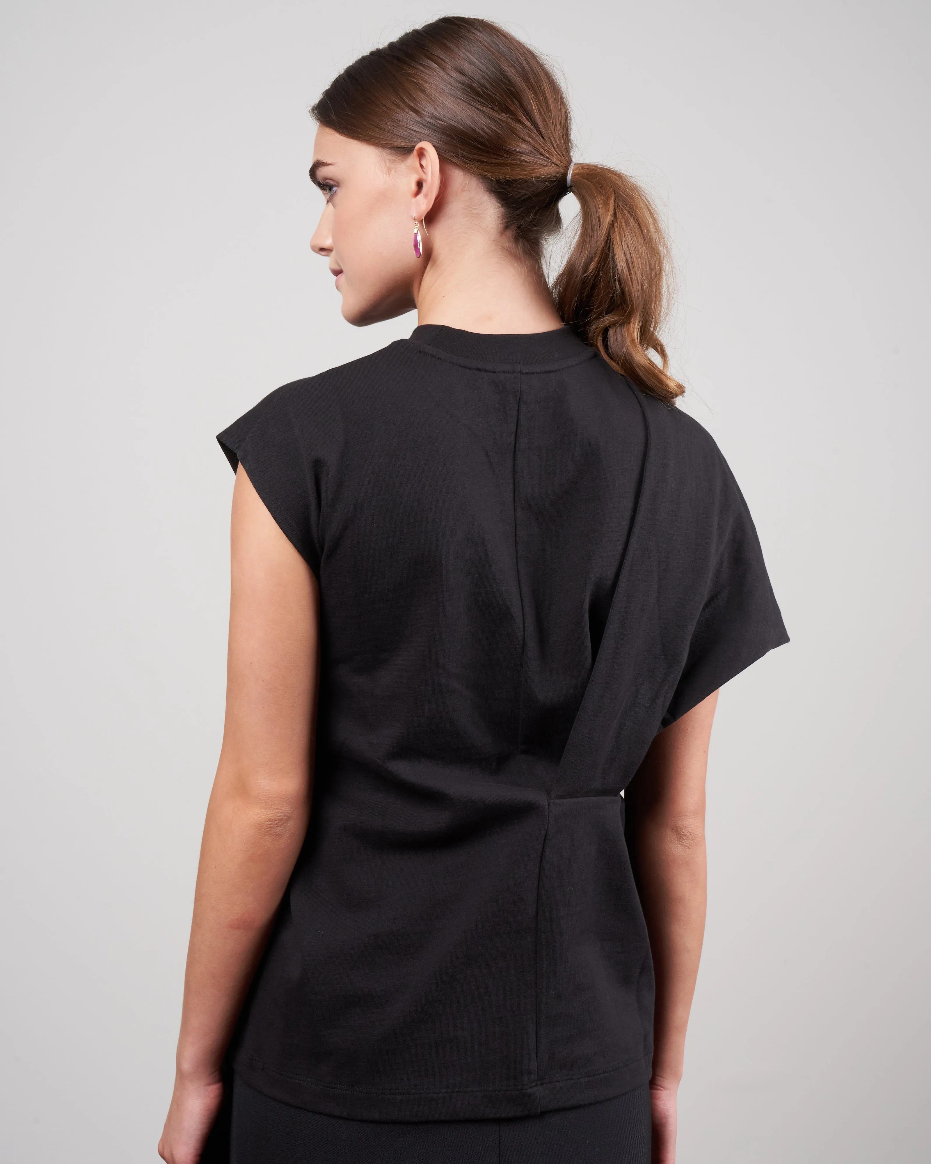 punto milano draped tshirt - black