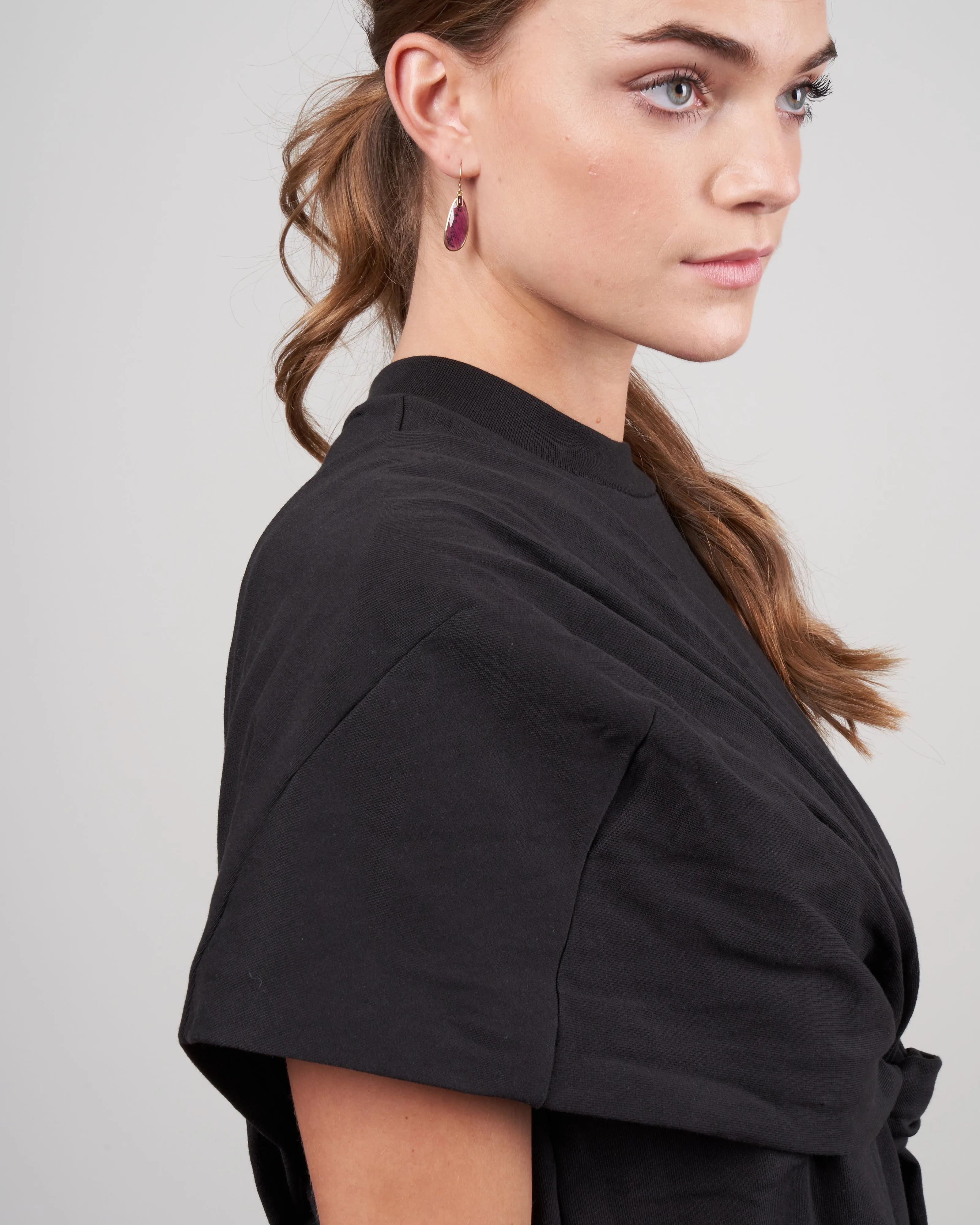 punto milano draped tshirt - black