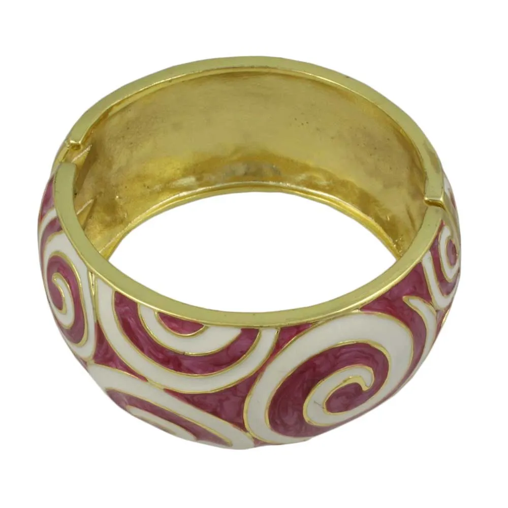 Purple Enamel with White Enamel Swirls Hinged Bangle -BG509
