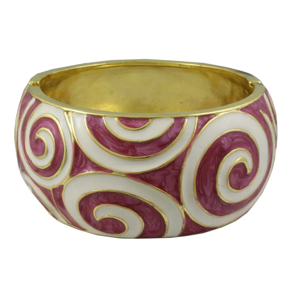 Purple Enamel with White Enamel Swirls Hinged Bangle -BG509