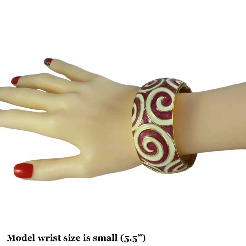 Purple Enamel with White Enamel Swirls Hinged Bangle -BG509