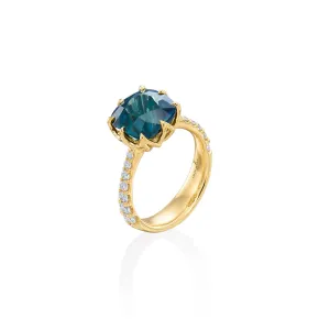 "Porta" Peacock Sapphire Cushion Ring