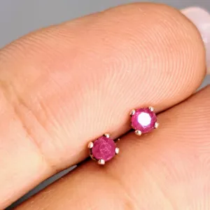 "Ruby Studs" 3.25mm Earrings - Ruby, Sterling