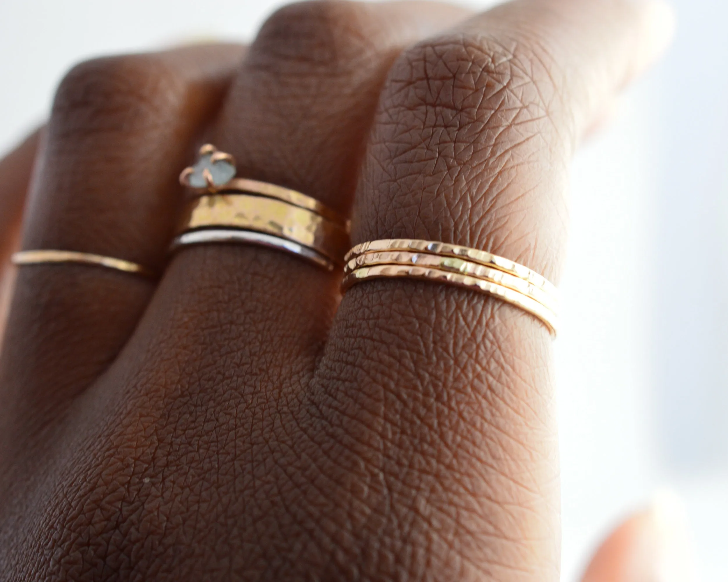 "Tree Bark" Silver Stacking Ring - Set of 3