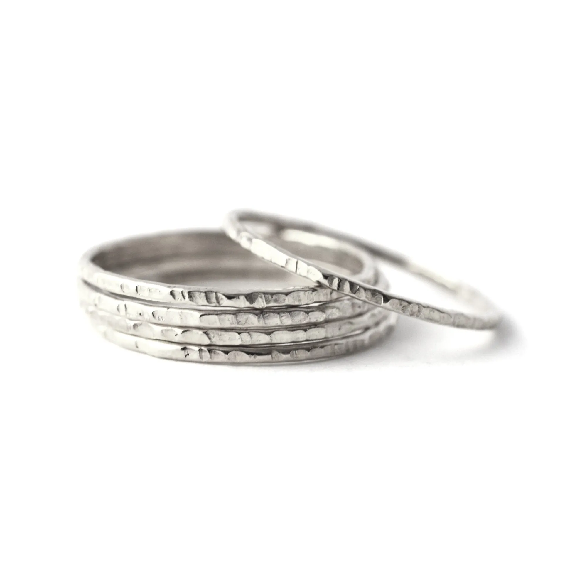 "Tree Bark" Silver Stacking Ring - Set of 3