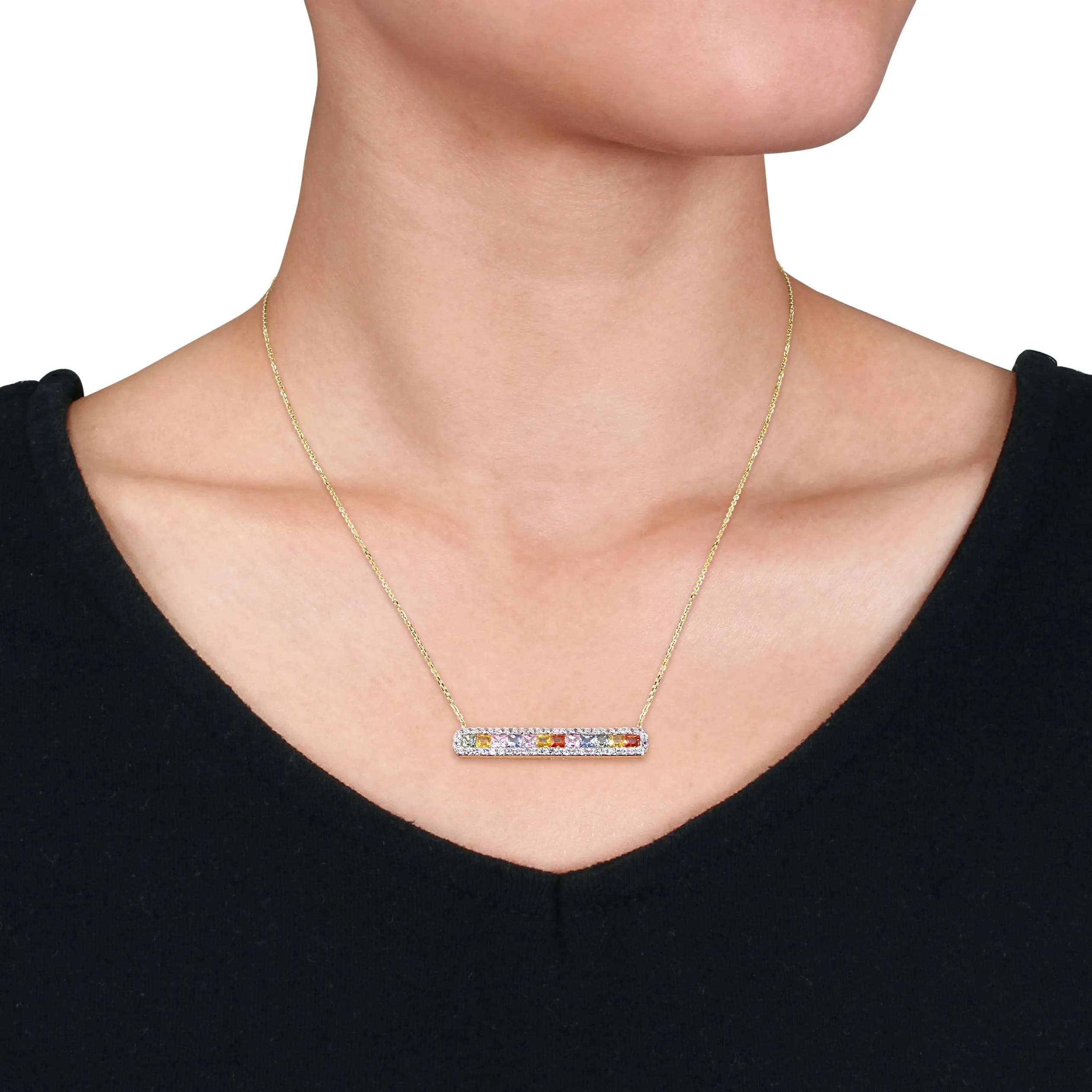Rainbow Sapphire Bar Necklace