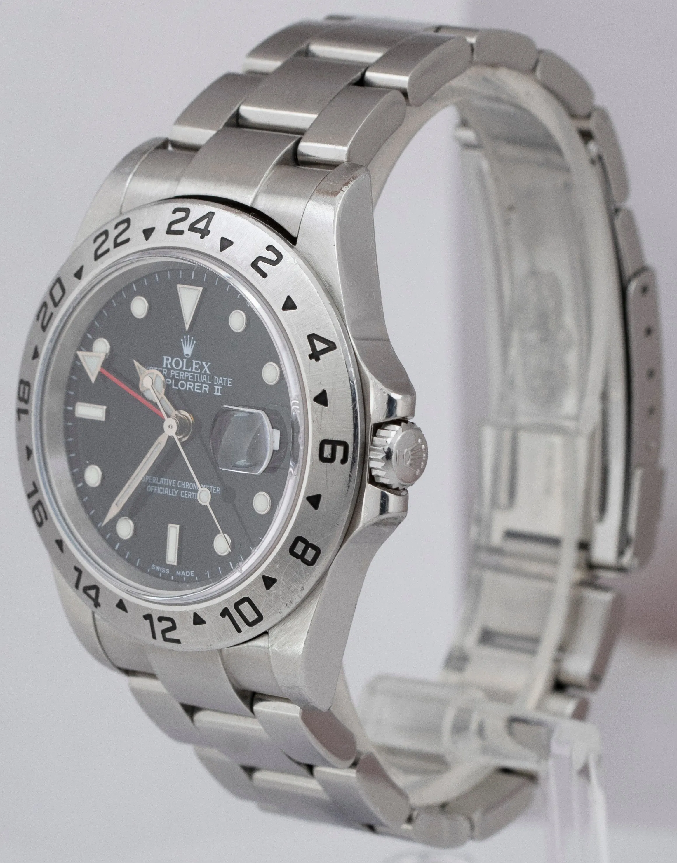RARE ERROR 2005 Rolex Explorer II 16570 Black Steel GMT 40mm Watch PAPERS B P