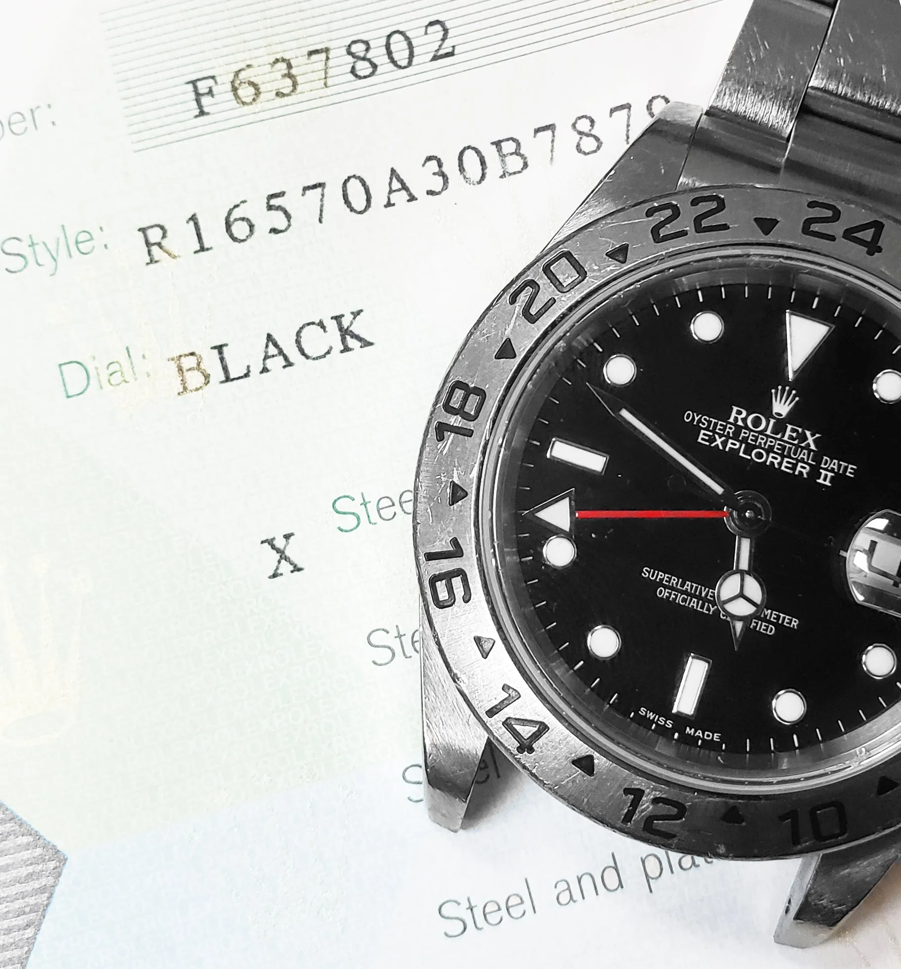 RARE ERROR 2005 Rolex Explorer II 16570 Black Steel GMT 40mm Watch PAPERS B P