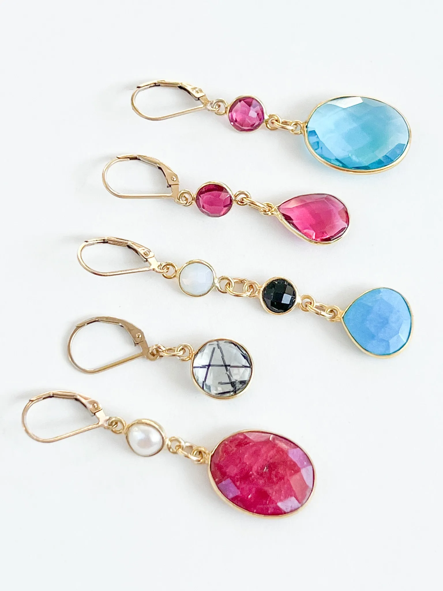 Raw Ruby Large Oval Drop Gold Earrings with Freshwater Pearls by Sage Machado