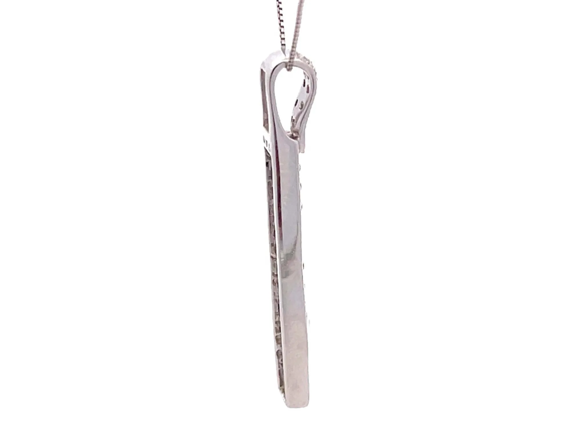 Rectangular Sapphire Diamond Drop Pendant in 14k White Gold