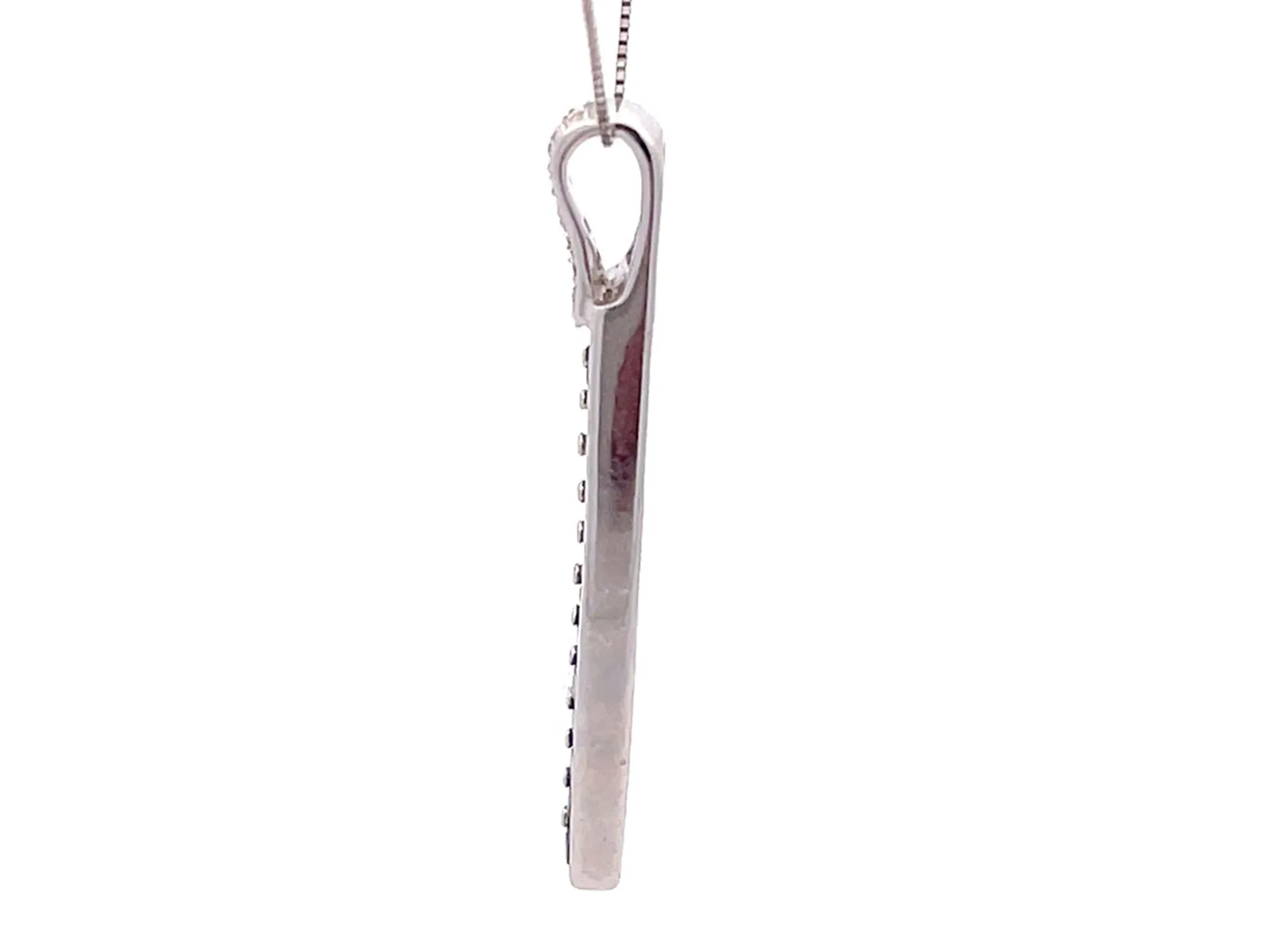 Rectangular Sapphire Diamond Drop Pendant in 14k White Gold