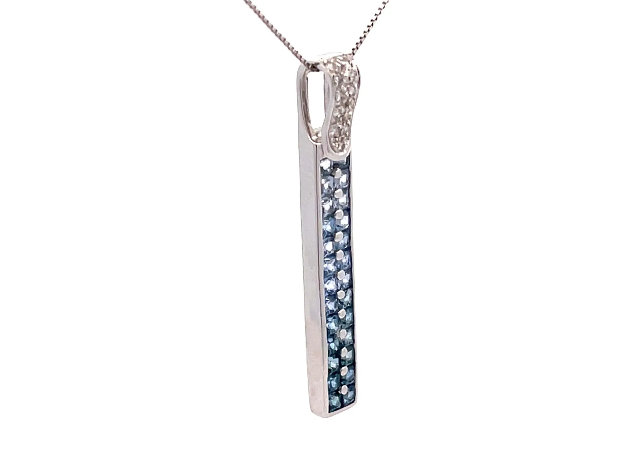 Rectangular Sapphire Diamond Drop Pendant in 14k White Gold