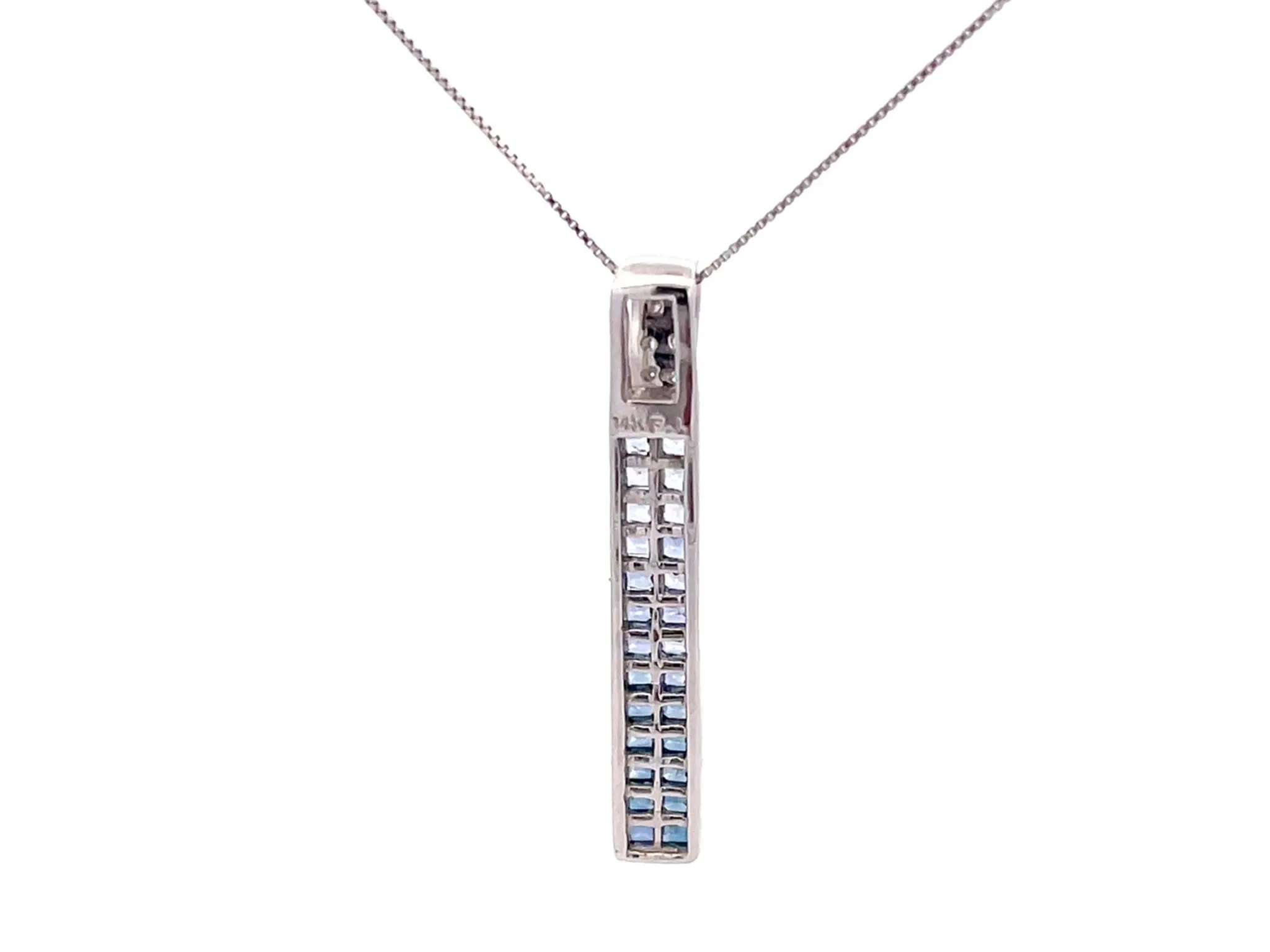 Rectangular Sapphire Diamond Drop Pendant in 14k White Gold