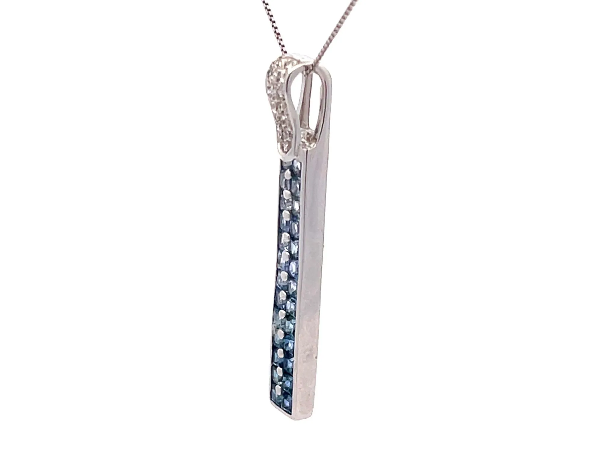 Rectangular Sapphire Diamond Drop Pendant in 14k White Gold
