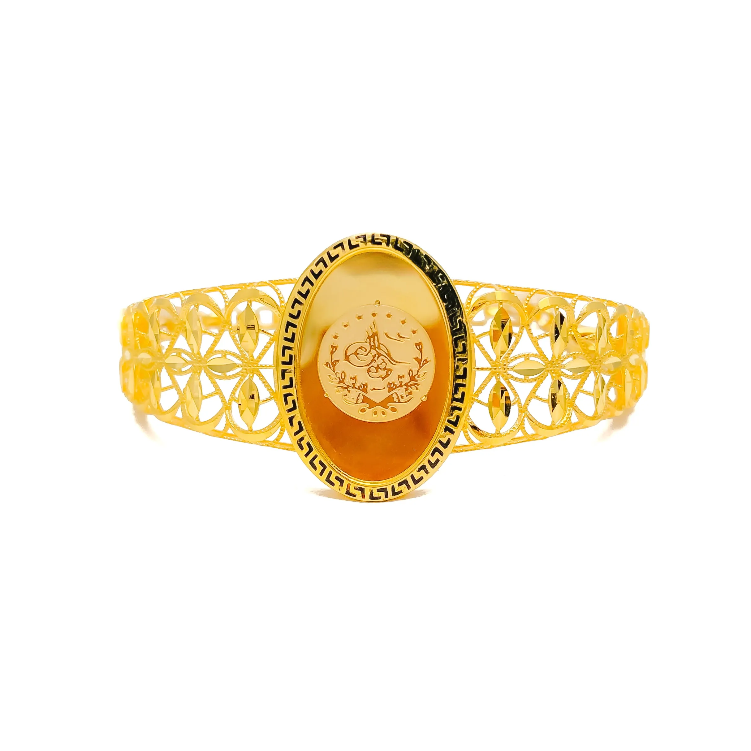Reflective Leaf Adorned 21K Gold Flexi Bangle Bracelet