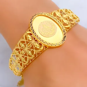 Reflective Leaf Adorned 21K Gold Flexi Bangle Bracelet