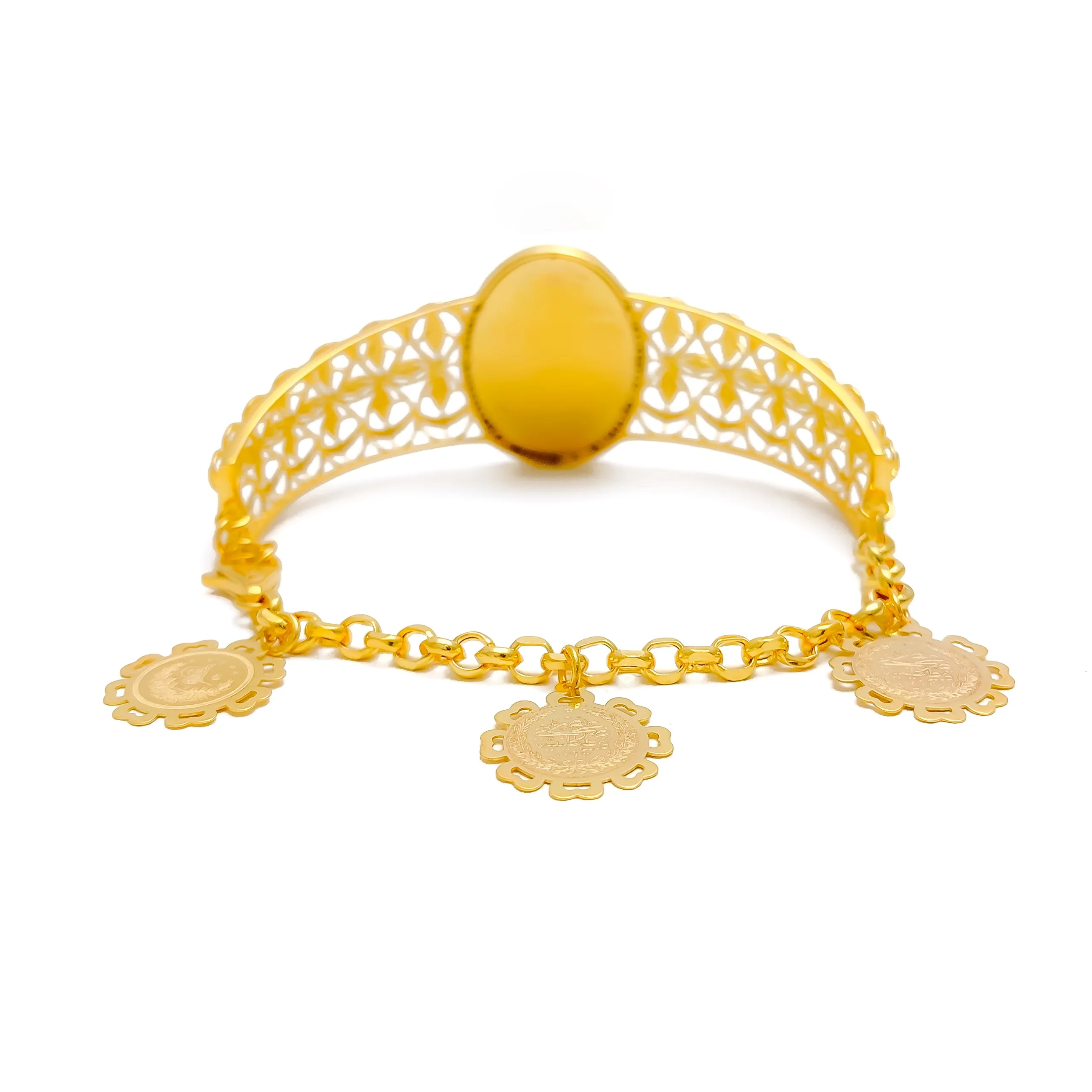 Reflective Leaf Adorned 21K Gold Flexi Bangle Bracelet
